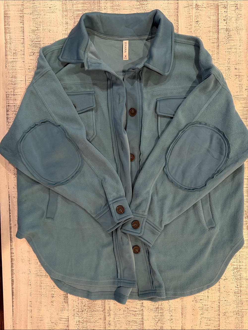 Zenana Outfitters Blue Button-Up Fleece Shacket